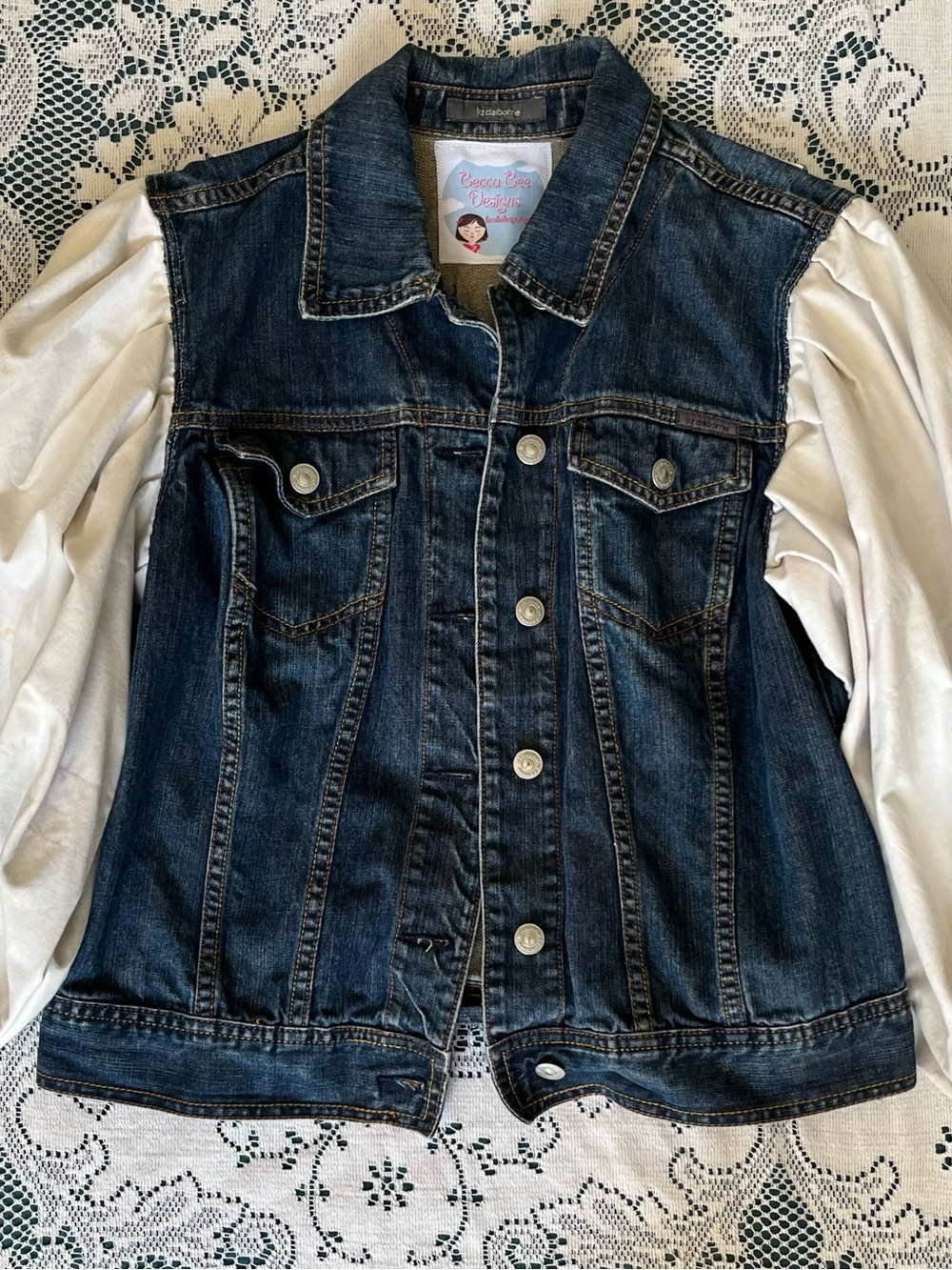 Liz Claiborne Up cycled Denim Embroidered Jacket by Becca Bee Designs M/L